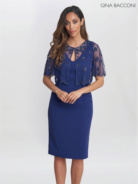 Gina Bacconi Theresa Beaded Bolero Jacekt With Scallop Edge And Crepe Shift Dress (AL9621) | € 437