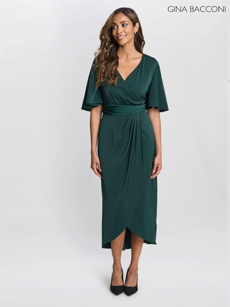 Gina Bacconi Green Misha V-Neck Midi Dress (AL9625) | € 343
