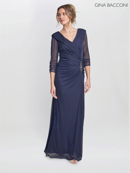Gina Bacconi Blue Georgina Maxi Portrait Collar Dress With Beaded Trim (AL9647) | € 466