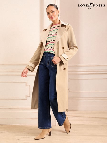 Love & Roses Shower Resistant Belted Double Breasted Trench Coat (AM0082) | 150 €