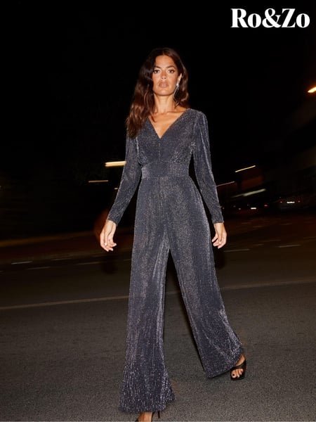 Ro&Zo Silver Eliza Sparkle Jersey V-Neck Jumpsuit (AM0102) | € 100