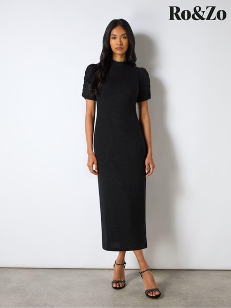 Ro&Zo Black Harriet Black Sparkle Jersey High Neck Dress (AM0103) | € 108