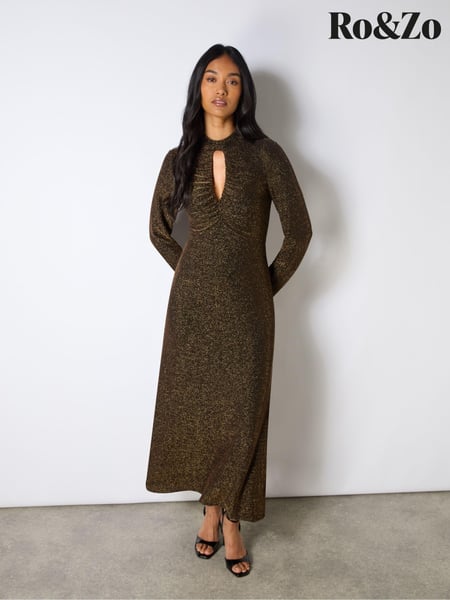 Ro&Zo Gold Zara Sparkle Jersey Keyhole Front Dress (AM0107) | € 108