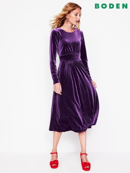 Boden Purple Petite Thea Velvet Jersey Midi Dress (AM1286) | € 74