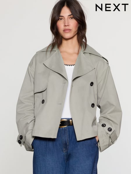 Grau - Belted Cropped Trench Jacket (AM1295) | 105 €