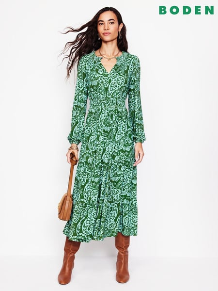 Boden Green Smock Tiered Jersey Midi Dress (AM1371) | € 74