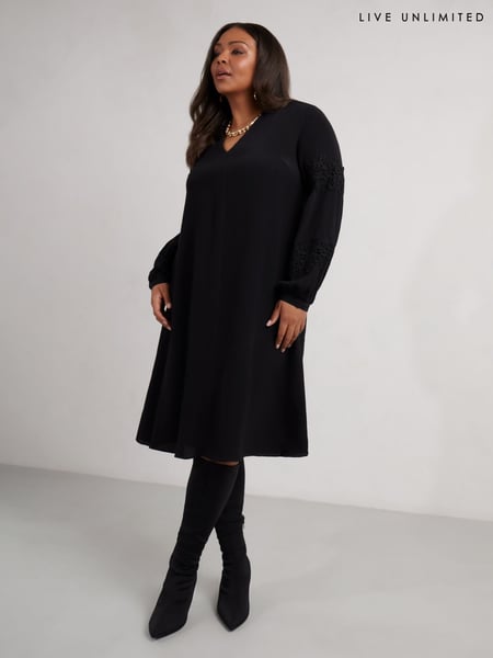 Live Unlimited Black Curve Lace Detail Long Sleeve Dress (AM1802) | € 83