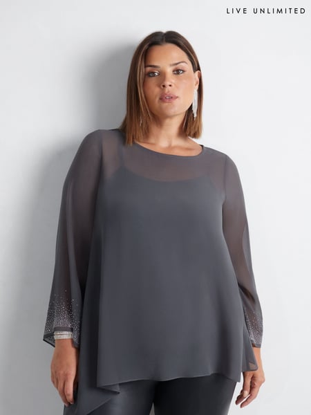 Live Unlimited Grey Curve Asymmetric Hotfix Top (AM1817) | € 54