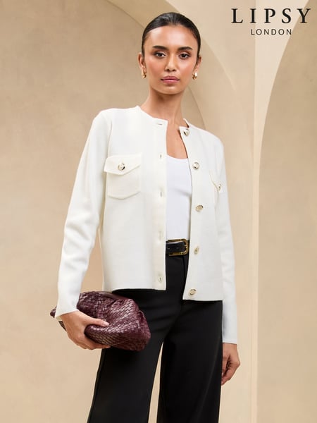 Lipsy Ivory Buttoned Crew Neck Knit Cardigan (AM2390) | € 76