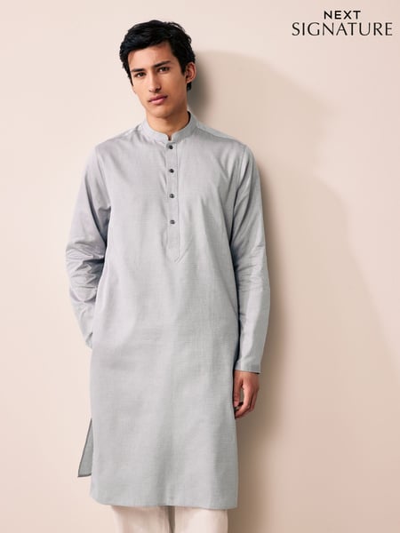 Light Grey Textured 100% Cotton Signature Kurta (AM2720) | € 60