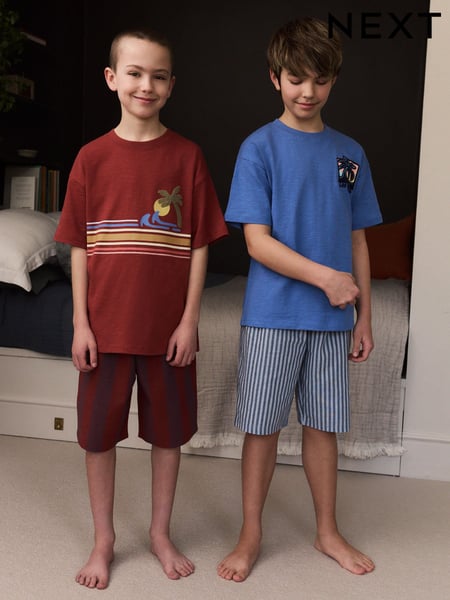 Red/Blue Check Woven Short Pyjamas 2 Pack (4-16yrs) (AM2781) | € 35 - € 45