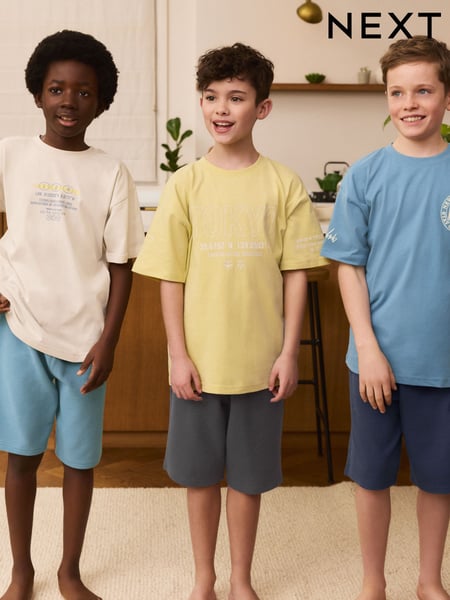 Black/ Grey/ Yellow 100% Cotton Short Pyjamas 3 Pack (6-16yrs) (AM2784) | € 40 - € 50