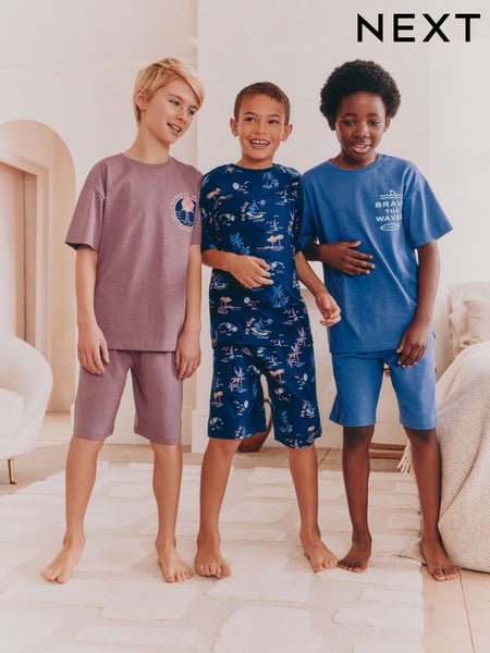 Navy/ Purple Waves Short Pyjamas 3 Pack (3-16yrs) (AM2795) | € 37 - € 47