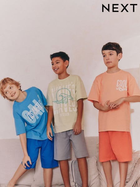 Blue/ Orange/ Lime Fluro Slogan Short Pyjamas 3 Pack (3-16yrs) (AM2798) | € 35 - € 45