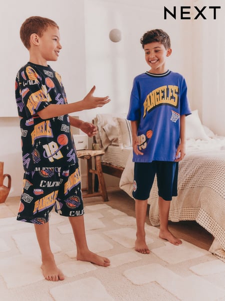 Black/Purple Basketball Short Pyjamas 2 Pack (3-16yrs) (AM2799) | € 28 - € 37