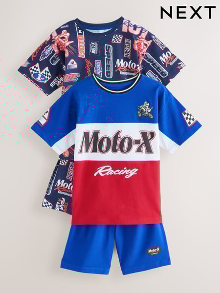 Red/Navy/White Moto Racing 100% Cotton Short Pyjamas 2 Pack (4-16yrs) (AM2800) | € 30 - € 38
