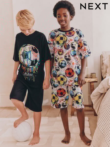 Black/ Multi Bright Football Short Pyjamas 2 Pack (5-16yrs) (AM2803) | € 31 - € 40