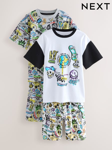 White/Black/Grey Short Pyjamas 2 Pack (5-14yrs) (AM2805) | € 28 - € 37