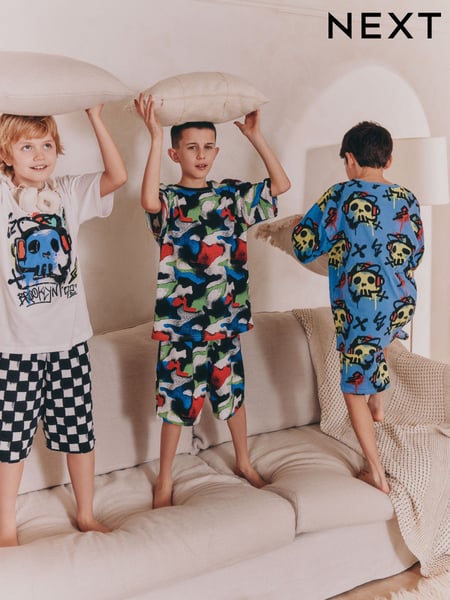 Blue/ White Graffiti Skull Short Pyjamas 3 Pack (3-16yrs) (AM2806) | € 37 - € 47