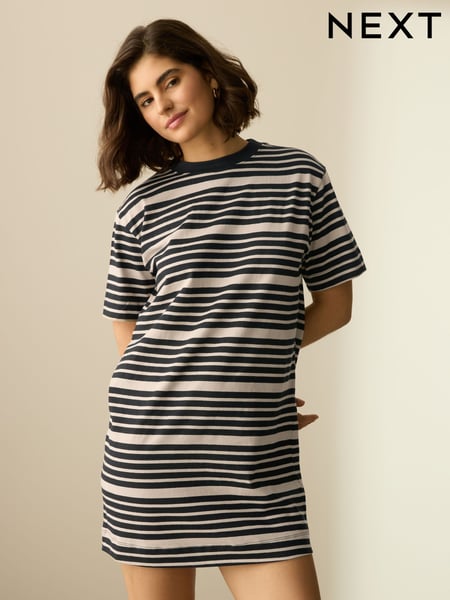 Schwarz/Stone Streifen - 100% Cotton T-Shirt Dress (AM2941) | 23 €