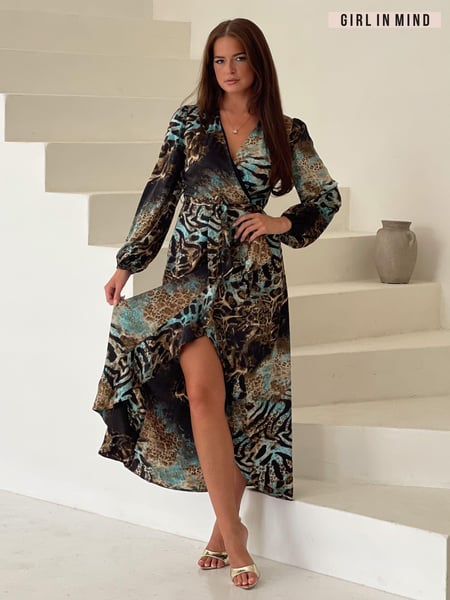 Girl In Mind Brown Erin Frill Hem Wrap Midi Dress (AM3196) | € 43