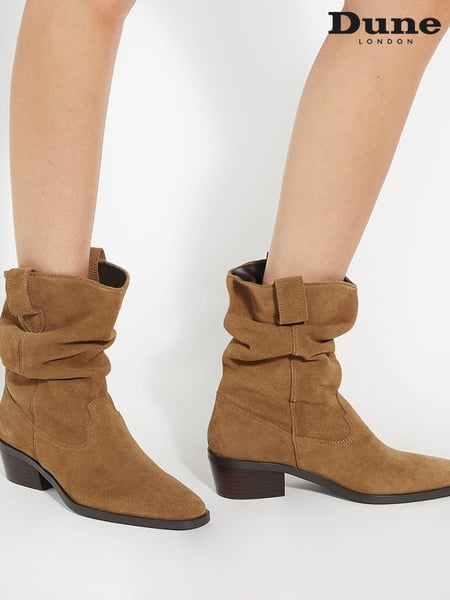 Dune London Cream Prims Slouch Western Boots (AM3270) | € 125