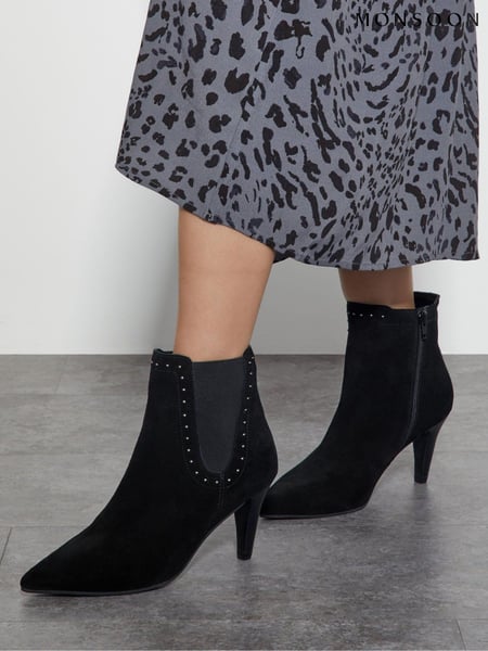 Monsoon Black Oriana Suede Stud Heeled Boots (AM3415) | € 123