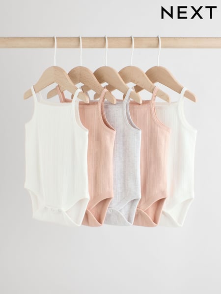 Pink pointelle Baby Strappy 100% Cotton Vest Bodysuits 5 Pack (AM3476) | € 17 - € 20