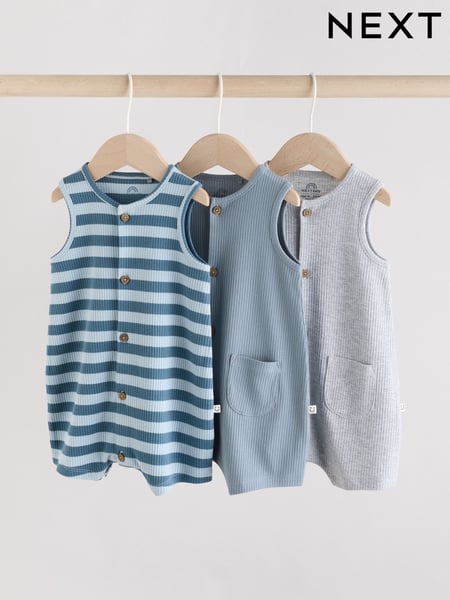 Blue/Grey Baby 100% Cotton Vest Rompers 3 Pack (AM3912) | € 24 - € 30