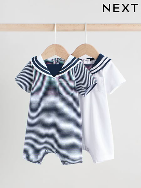 Navy/White Textured Baby Rompers 2 Pack (AM3927) | € 23 - € 26