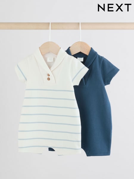 Blue/White Stripe Textured Baby Rompers 2 Pack (AM3938) | € 20 - € 23