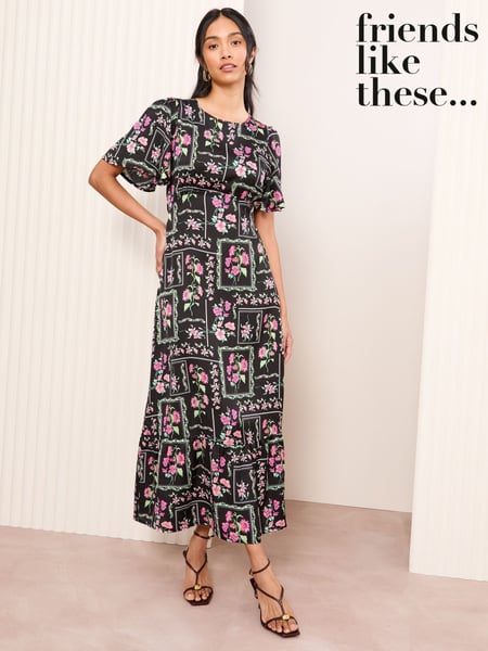 Friends Like These Black Satin Angel Sleeve Empire Midi Dress (AM3939) | € 76
