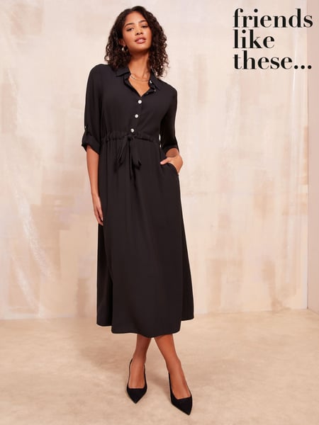 Friends Like These Black Long Sleeve Midi Shirt Dress (AM3953) | € 35