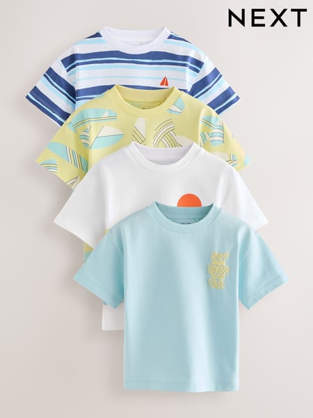 Blue/Yellow Surf Short Sleeve T-Shirts 4 Pack (3mths-7yrs) (AM3985) | € 27 - € 33