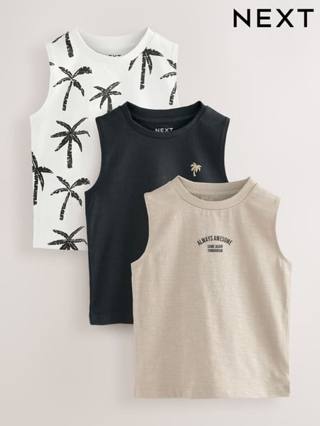 Multi Palm Tree 100% Cotton Vests 3 Pack (3mths-7yrs) (AM3986) | € 14 - € 20