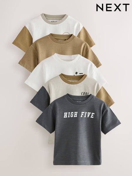 Multi Neutral Slogan Short Sleeve T-Shirts 5 Pack (3mths-7yrs) (AM3988) | € 27 - € 34