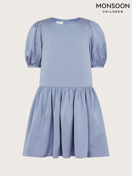 Monsoon Blue Textured Satin Puff Sleeve Dress (AM4018) | € 34 - € 37