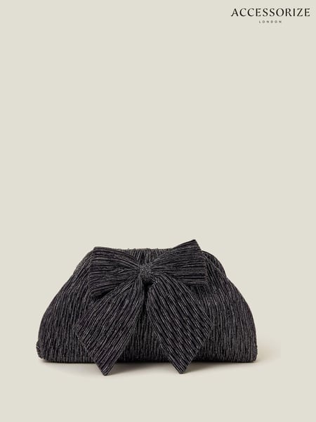 Accessorize Black Metallic Plisse Bow Clutch Bag (AM4042) | € 29