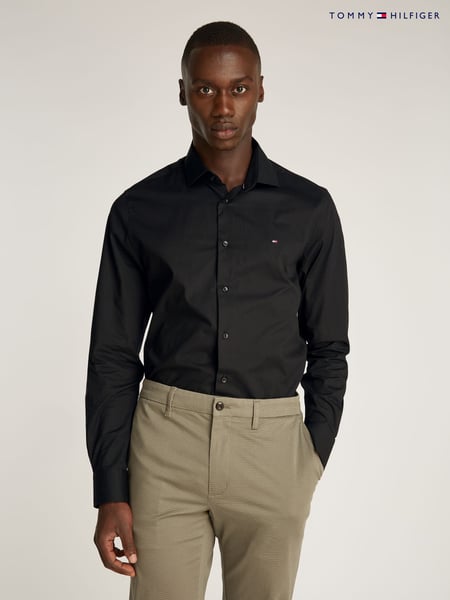 Tommy Hilfiger Black Slim Flex Stretch Cotton Poplin Shirt (AM4957) | € 58