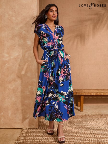 Love & Roses Cobalt Petite Contrast Printed Midi Shirt Dress (AM5263) | € 92