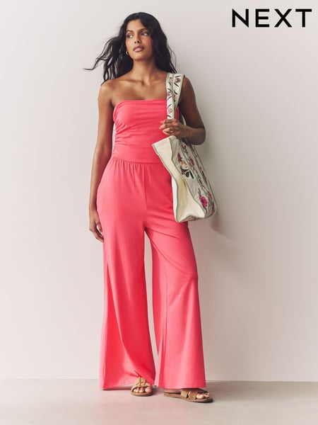Coral Pink Bandeau Jersey 100% Cotton Jumpsuit (AM5647) | € 52