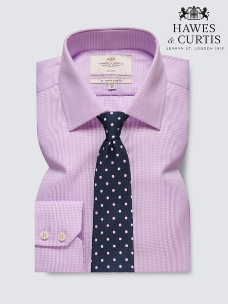 Hawes & Curtis Slim Non-Iron Dogtooth 100% Cotton Purple Shirt (AM5822) | € 101