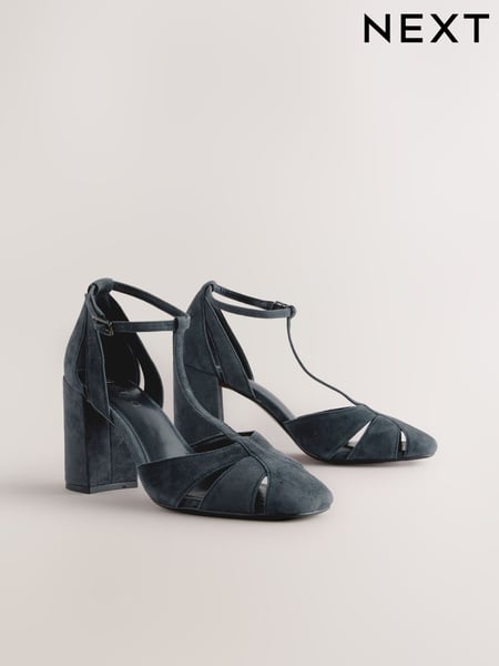Navy Forever Comfort® Leather Round Toe Cut Out T-Bar Block Heel Shoes (AM6781) | € 71