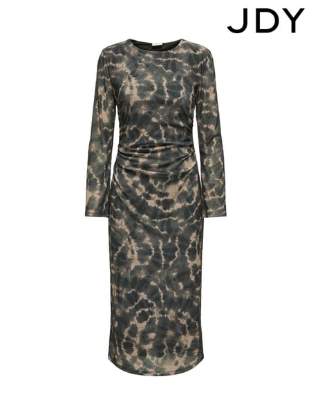 JDY Animal Leopard Print Ruched Mesh Midi Dress (AM7622) | € 38