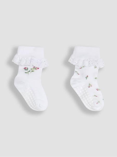 JoJo Maman Bébé White 2-Pack Frilly Rose Socks (AM7720) | € 15
