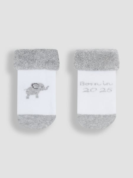 JoJo Maman Bébé Grey 2-Pack Born In 2025 Baby Socks (AM7725) | € 12