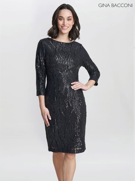 Gina Bacconi Grey Angelina Sequin Shift Dress (AM7973) | € 187