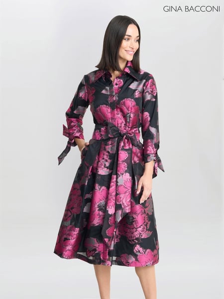 Gina Bacconi Grey Lauren Jacquard Shirt Dress (AM7982) | € 273