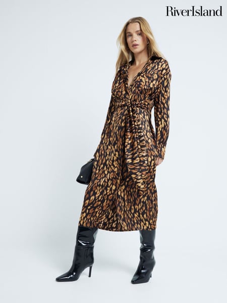 River Island Black Tie Front Shirt Midi Dress (AM8386) | € 87