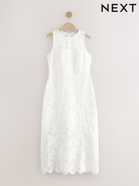 White Sleeveless Lace Midi Corset Detail Dress (AM8499) | € 102